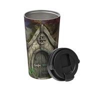 Gothic Fairy Garden Gobelet isotherme à double paroi en acier inoxydable avec couvercle à rabat et poignée - 473 ml - Anti-fuite - Pour boissons chaudes et froides