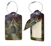 Gothic Fairy Garden Lot de 2 étiquettes d'identification de bagages en cuir synthétique avec protection de l'intimité et boucle en acier inoxydable pour homme et femme Noir