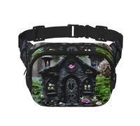 Gothic Fairy Garden02 Sac banane carré double couche réglable pour exercice, course à pied, voyage, randonnée, noir, One Size
