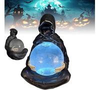 Gothic Figurine with Light Up Ball,Creepy Spooky Sculpture for Bookshelf,Black Robed Grim Reaper Sculpture for Halloween Or Party Table Centerpiece Decoration