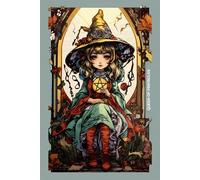 Gothic Girls - Queen of Pentacles Tarot Card Notebook (Color Cover Edition): Halloween Witches - Spooky Adorable Chibi Creepy Doll, A5 Ruled Lined Notebook