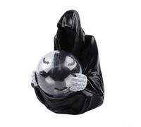 Gothic Grim pour statue de reaper avec boule de cristal lumineuse flottante, figurine décorative en plastique noir pour Halloween et décoration de table toute l'année, accessoire de maison mystique