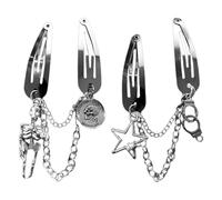 Gothic Halloween Barrettes, Halloween Metal Skull Hair Clips with Tassel, Vintage Punk Cosplay Party Snap Hair Clips, Novelty Hair Accessories for Women Girls (Set A)