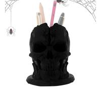 Gothic Makeup Organizer, Spooky Skull Desk Container, 3.9x3.62x3.31 Inches Sturdy Resin Design, Decorative Storage Box for Desk, Offices, Vanity, Bedroom, Kitchen, School, Shelf, Bookshelf, Restroom