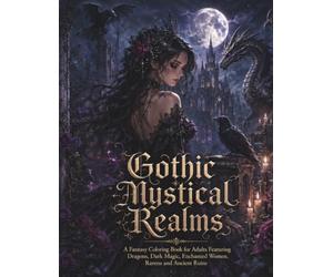 Gothic Mystical Realms: A Fantasy Coloring Book for Adults Featuring Dragons, Dark Magic, Enchanted Women, Ravens and Ancient Ruins
