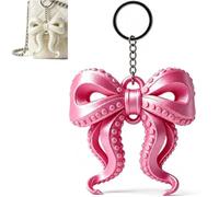 Gothic Octopus Tentacle Bow Hanging Ornament, Dark Gothic Bow Bag Charm, for Handbags, Backpacks, Keys, Halloween and Alternative Style Accessories (Pink)