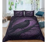Gothic raven perched Housse de Couette 3 pièces Imprimé en 3D Hypoallergique Fantaisie dark illustration Ensemble De Literie avec 2 x Taies d'oreiller Confortable for les Enfants King（220x240cm）