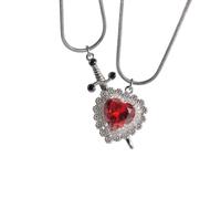 Gothic Red Heart And Sword Couple Necklace, Heart Sword for Necklace Couples, Friendship Necklaces for Best Friend Pendant, BFF Necklaces for 2 Friendship (#02)