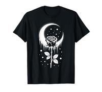 Gothic Rose with Crescent Moon Black White Tattoo Art T-Shirt