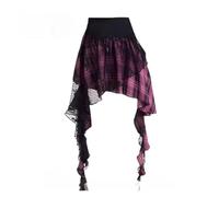 Gothic Skirt Jupes à carreaux en dentelle style punk rock for femmes, jupe irrégulière gothique taille haute(Pink Black Plaid,M)