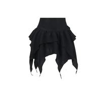 Gothic Skirt Jupes irrégulières gothiques punk sexy for femmes, couleur unie, cordon de serrage, froncée, volants, mini-jupe d'été(Black1,M)