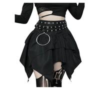 Gothic Skirt Jupes irrégulières gothiques punk sexy for femmes, couleur unie, cordon de serrage, froncée, volants, mini-jupe d'été(Black2,XXXL)
