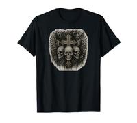 Gothic Skull Cross Wings, Dark Grunge Infernal Choir Design T-Shirt