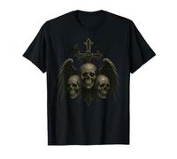 Gothic Skull Cross Wings, Dark Raven Grunge Design T-Shirt