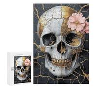 Gothic Skull with Flowers Art Print Puzzle 300 Pièces Educa Jouet en Bois Cadeau Unique Décoration Intérieure Jeu Éducatif Challenge Toy Adultes Et Enfants À Partir De 14 Ans 300 PCS