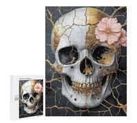 Gothic Skull with Flowers Art Print Puzzle 500 Pièces Educa Jouet en Bois Cadeau Unique Décoration Intérieure Jeu Éducatif Challenge Toy Adultes Et Enfants À Partir De 14 Ans 500 PCS