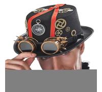 Gothic Steampunk Top Hat, Steampunk Hats with Goggles - Costume Headband Halloween Hat with Detachables,Time Traveler Costume Homme, Dress Up Accessories for Adult Men
