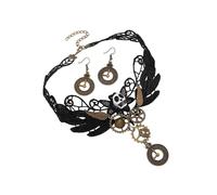 Gothic Vampire Jewelry Set Lace Choker Necklace Gear Clock Earrings Halloween Pirate Costume Accessories Set for Women Multicolor