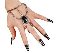 "GOTHIC WRIST CHAIN WITH BLACK GEMMEDALLION" -