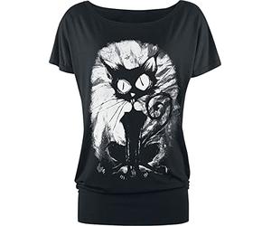 Gothicana by EMP Femme T-Shirt Ample Noir avec imprimé Chat XXL