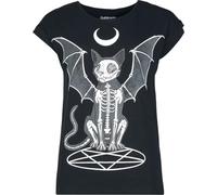 Gothicana by EMP Femme t-Shirt Noir avec Grand imprimé Chat Effet Phosphorescent M