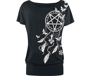 Gothicana by EMP Femme T-Shirt Noir avec Pentagramme et Attrape-rêves XL