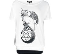Gothicana by EMP Femme t-Shirt Noir et Blanc en Look Double Couche avec imprimé Chat S
