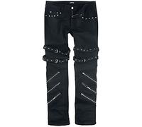 Gothicana by EMP Homme Jeans Noirs avec Boucles, Fermetures éclair et Rivets W32L32
