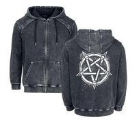 Gothicana by EMP Homme Veste à Capuche Noire avec de Nombreux détails Pentagramme et Poches latérales XXL