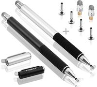 GOTHICANA BY EMP2-En-1 Stylet Pour Ecran Tactile De Précision Avec 6 Pointes De Stylet Capacitives Remplaçables Pour Ipad, Tablette, Iphone, Smartphone, Samsung Galaxy Note/Tab - Noir + Argent