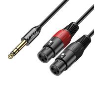 GOTHICANA BY EMP6,35Mm Trs Vers 2 Xlr Microphone Câble, Écalé Unbalanced 2 Xlr Femelle À 6.35Mm Mâle Audio Stéréo Adaptateur De Patch Câble Interconnexion Pour Speaker,Mic,Mixer,Amp, 1,8 Meter