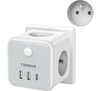 GOTHICANA BY EMP6 En 1 Chargeur Usb Murale Prise, Multiple Française 3 Sortie Ac Avec 3 Ports Usb, Multiprise Cube Avec Interrupteur, Adaptateur Secteur 2500W, Convient Pour Domicile, Bureau, Gris