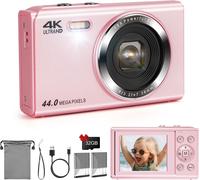 GOTHICANA BY EMPAppareil Photo Numérique, Appareil Photo Compact Fhd 1080P 44 Mp, Caméra De Vlogging Avec Carte Mémoire 32 G, Écran Lcd De 6,1 Cm, Caméra Rechargeable Avec Zoom Numérique 16X, Mini Ca