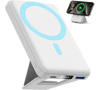 Gothicana By Empbatterie Externe Iphone Magnétique Pliable,Compatible Avec Magsafe, 10000mah Sans Fil Power Bank Charge Rapide Pd 22.5w,Affichage Led, Pour Iphone 15/14/13/12/Pro/Promax(Blanc)