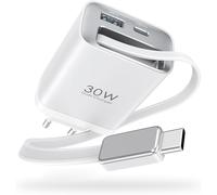 GOTHICANA BY EMPChargeur Usb C 30W Avec Câble De Rapide Rétractable, Adaptateur Secteur Usb-C 3 Ports Avec Câble Type C 85 Cm Pour Ipad Pro/Air, Pour Iphone 16/15/14/13 Pro Max, Galaxy S24/S23 Ultra,
