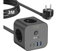 GOTHICANA BY EMPChargeur Usb-C 70 W, Multiprise Cube 7 En 1 Avec Interrupteur, Plusieurs Prises 3 M Avec Charge Rapide Usb, Compatible Avec Macbook, Ordinateur Portable, Ipad Pro, Iphone 15, Galaxy S