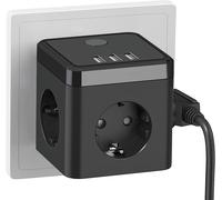 GOTHICANA BY EMPCube De Prises, Cube De Prises Sans Câble, Adaptateur De Prise 6 En 1, Cube De Prises Avec 3 Usb Avec Interrupteur, Multiprise 3 Voies Sans Câble, Prise Multiple Sans Câble - Noir