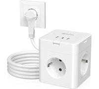 GOTHICANA BY EMPCube Multiprise Avec Usb C, 4 Prises, Prise Plate Avec Commutable Individuellement, Multiprise Cube 7 En 1 Avec Câble De 2 M, 1 Multiprise Usb De Type C, Pour Bureau, Blanc