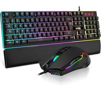 GOTHICANA BY EMPK10 Ensemble Gaming Clavier Et Souris Gamer Usb, Azerty Français + Repose-Poignets, Clavier Anti-Ghosting Rétroéclairé Rvb Et 7200 Dpi Avec Souris Ergonomique Pour Les Joueurs (Noir)