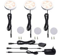 GOTHICANA BY EMPLed Lampe Sous Meuble Cuisine, Rond Ultra Slim Eclairage Encastré Pour Placard, Contrer, L'Armoire, Étagère, Prise Européenne, 3 Paquets Lumières Led Pour Vitrine 12V 6W (Blanc Chaude