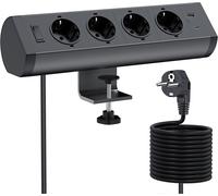 GOTHICANA BY EMPPrise Bureau Avec Usb C, Alliage D'Aluminium Multiprise De Bureau Avec Interrupteur, 4 Prises, 2 Usb Ports, Câble 3M, Prise Multiple Pour Le Bureau À Domicile, Noir