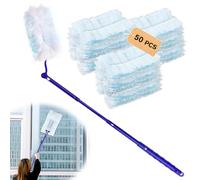 GothicBride Lot de 50 recharges d'attrape-poussière avec 1 poignée télescopique - Pour poils d'animaux, poussière, saleté, plumeau pour la maison et le bureau
