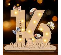 GothicBride Plaque en bois avec LED pour fille - Décoration pour 16e anniversaire fille - Avec LED - Décoration pour 16 ans - Cadeau en argent - Décoration personnalisable