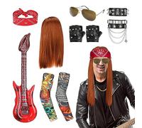 GothicBride Rocker Costume Homme Années 80 90 Hip Hop Tenues Costume Kit Punk Disco Rocker Accessoires Rock Star Perruque Déguisement Accessoires
