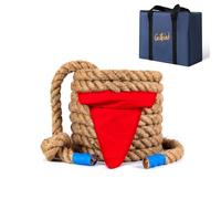 GOTHINK Corde à tirer (2,5 cm x 6,1 m) Jeux de jour sur le terrain pour enfants et adultes, corde en fibre de jute naturelle douce avec drapeau, sac de transport pour cour, réunion de famille, fête