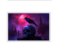 gothique château corbeau crâne toile art mural mystérieux images œuvres d’art impressions dark fantasy au clair de lune affiches peinture étrange Décor murale murale 30x45cm sans cadre