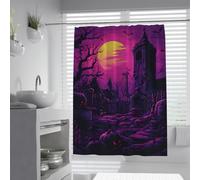Gothique étrange au clair de lune scène tissu Rideau de douche effrayant cimetière chauves-souris Horloge Tour Impression Rideau de bain pour salle de bain Lavable en machine 120 x 180 cm