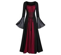 Gothique Femmes Halloween Carnaval Curvy, Robe gothique médiévale avec des épaules dénudées Slim Fit Robe de Cérémonie Manches Évasées en Dentelle Robes de Soirée Costumes d'Halloween de Soirée