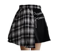Gothique Jupes Jupe Patineuse Mini plissée irrégulière Style Punk, découpe asymétrique, Taille Haute, Tenue de Club(Black,S)