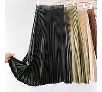Gothique métallisé Noir plissé Longue Jupe Vintage Taille Haute Une Ligne Satin Jupes Femmes Style coréen Hiver